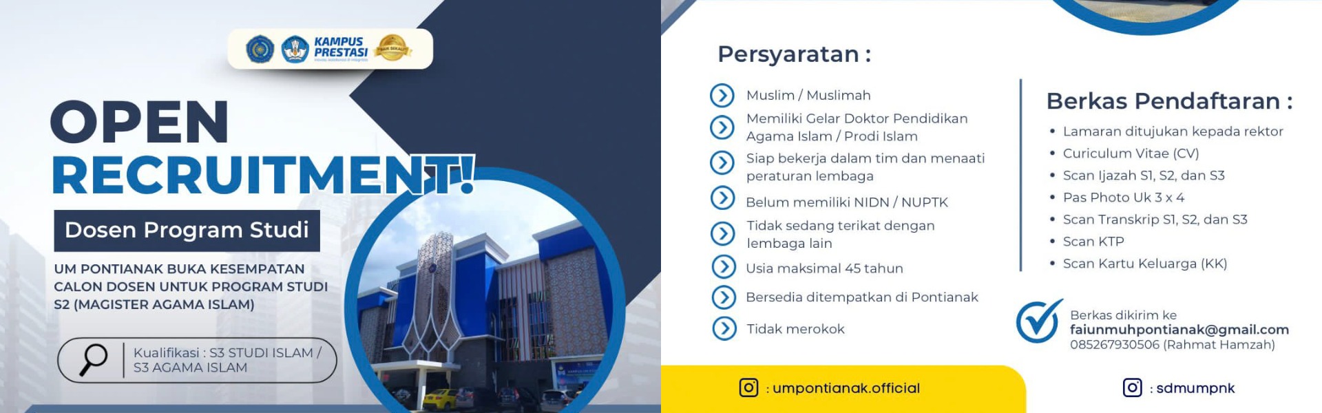 UM Pontianak Buka Rekrutmen Dosen untuk Penguatan Prodi S2 Magister Agama Islam